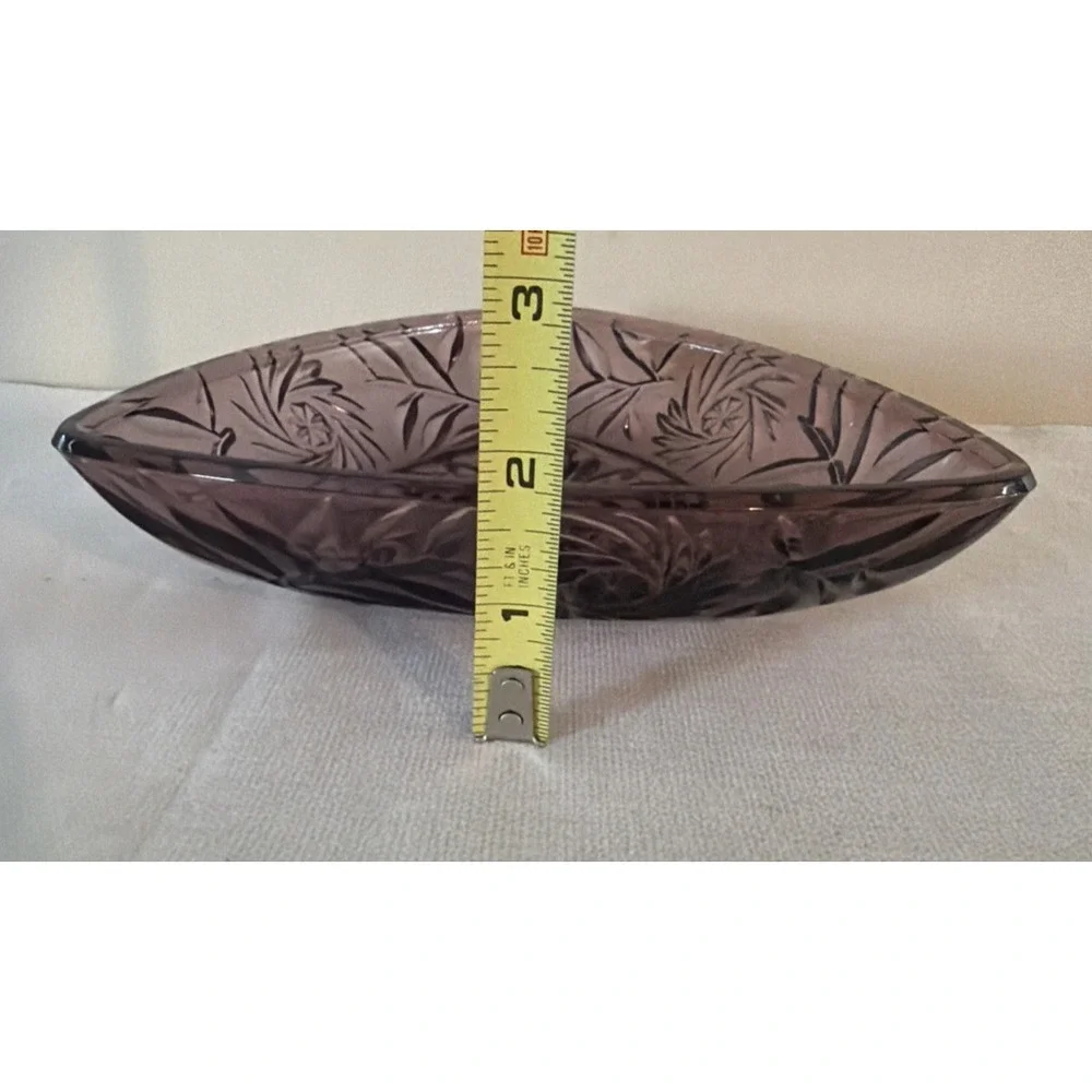Set of 2 Vintage Hazel Atlas Amethyst Glass Trinket Jewelry Dish w/3-Footed Base